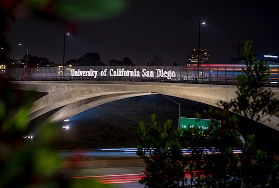 Freeway UC San Diego Bridge Sign at Night